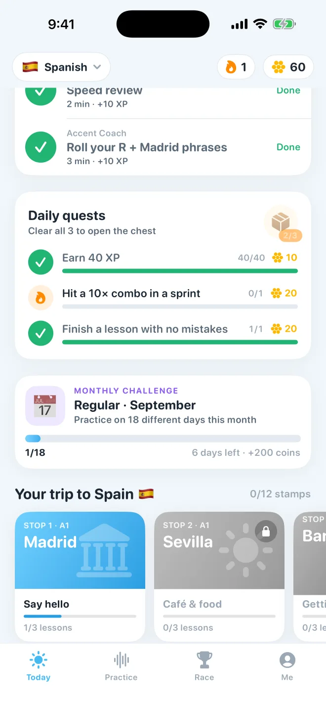 The course as a trip through cities with passport stamps